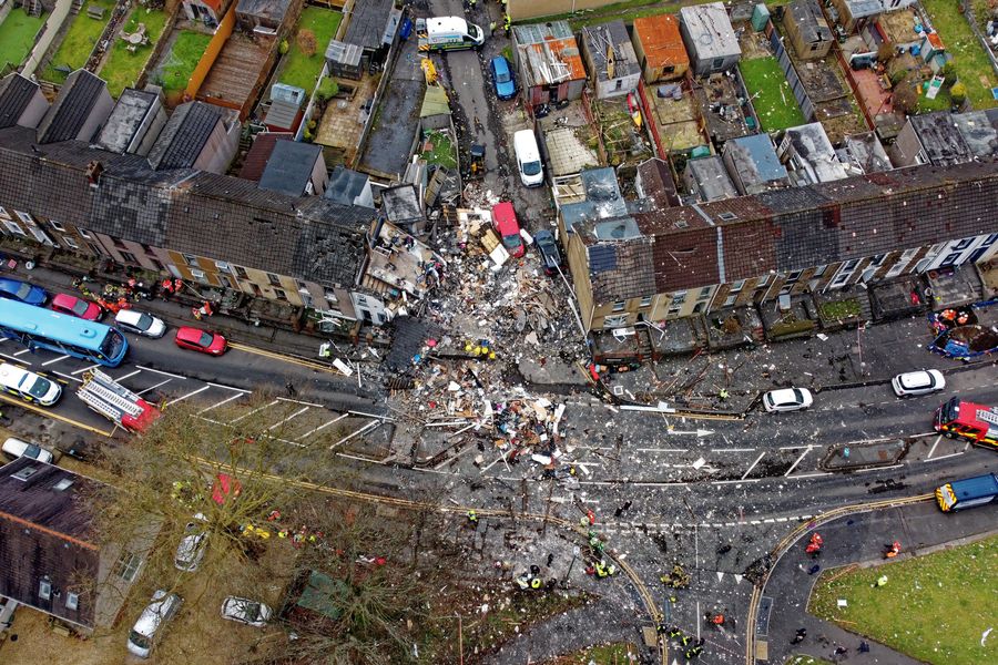 Aerial pictures of the properties that got destroyed after a suspected gas explosion