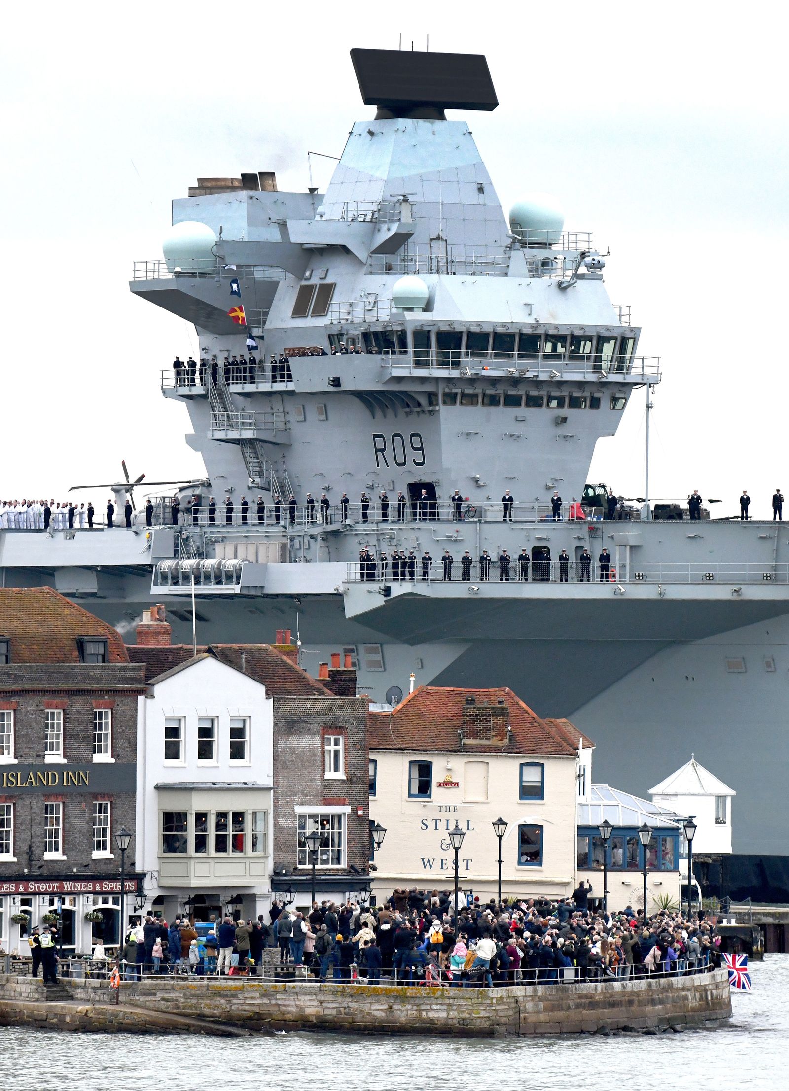 HMS Prince of Wales arrives in Portsmouth for the first time