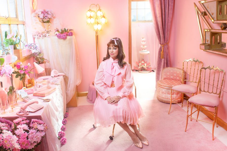 Louise in her Pink Bureau 