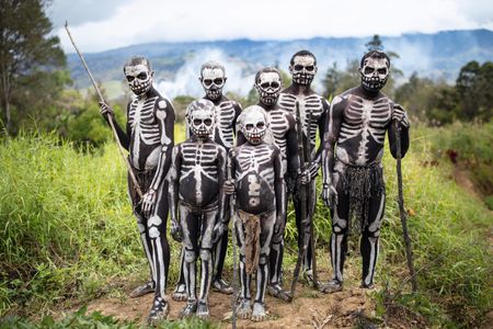 Omo Masalai skeleton boys, Mount Hagen, Papa New Guinea