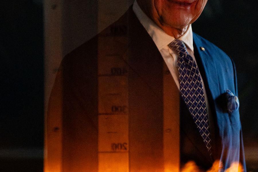 King Charles III views the Pyroton fire demonstration during a visit to the CSIRO