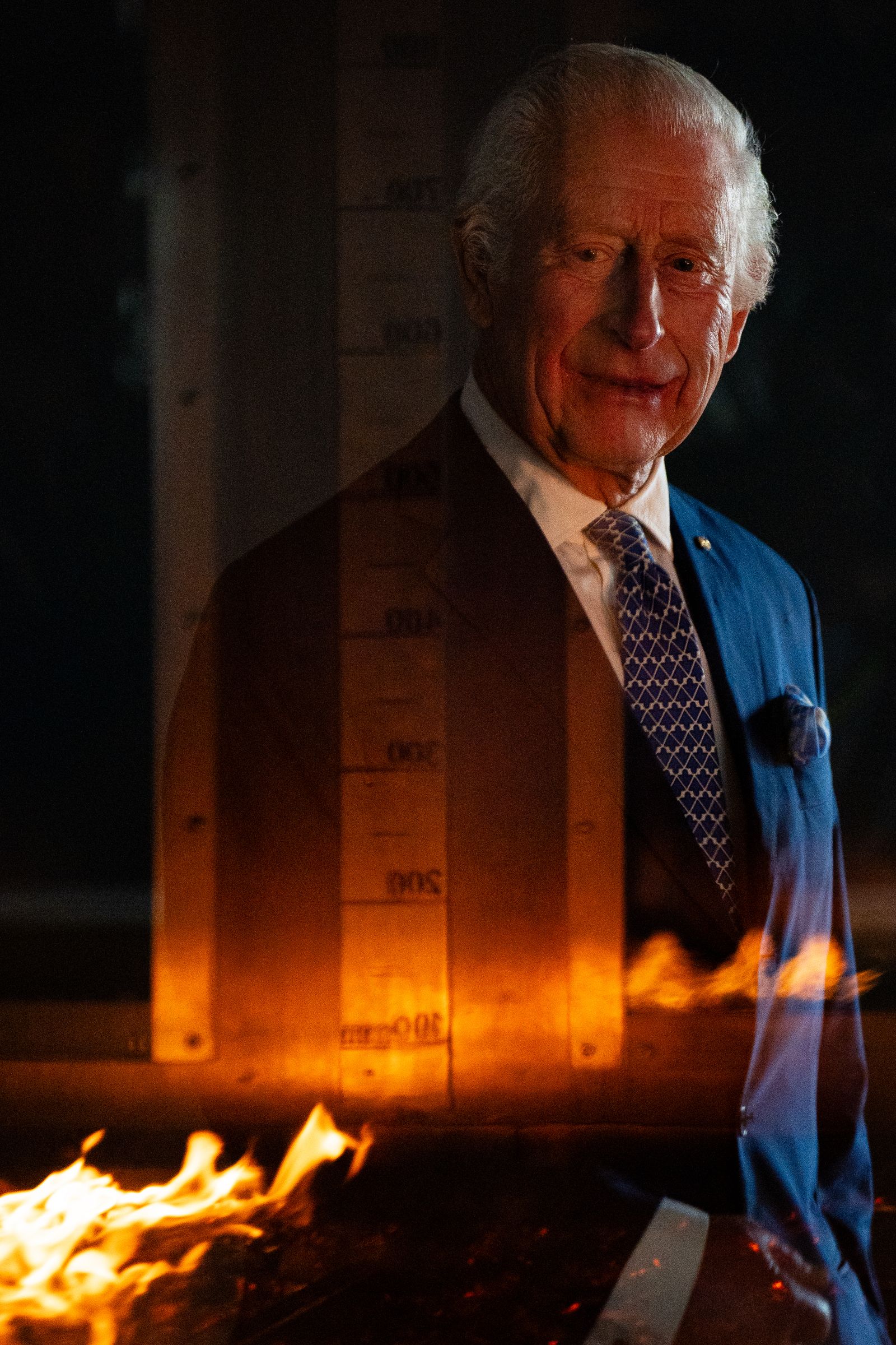 King Charles III views the Pyroton fire demonstration during a visit to the CSIRO