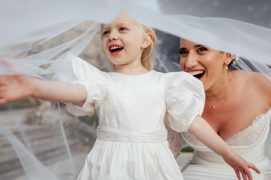 Bride and the flower girl